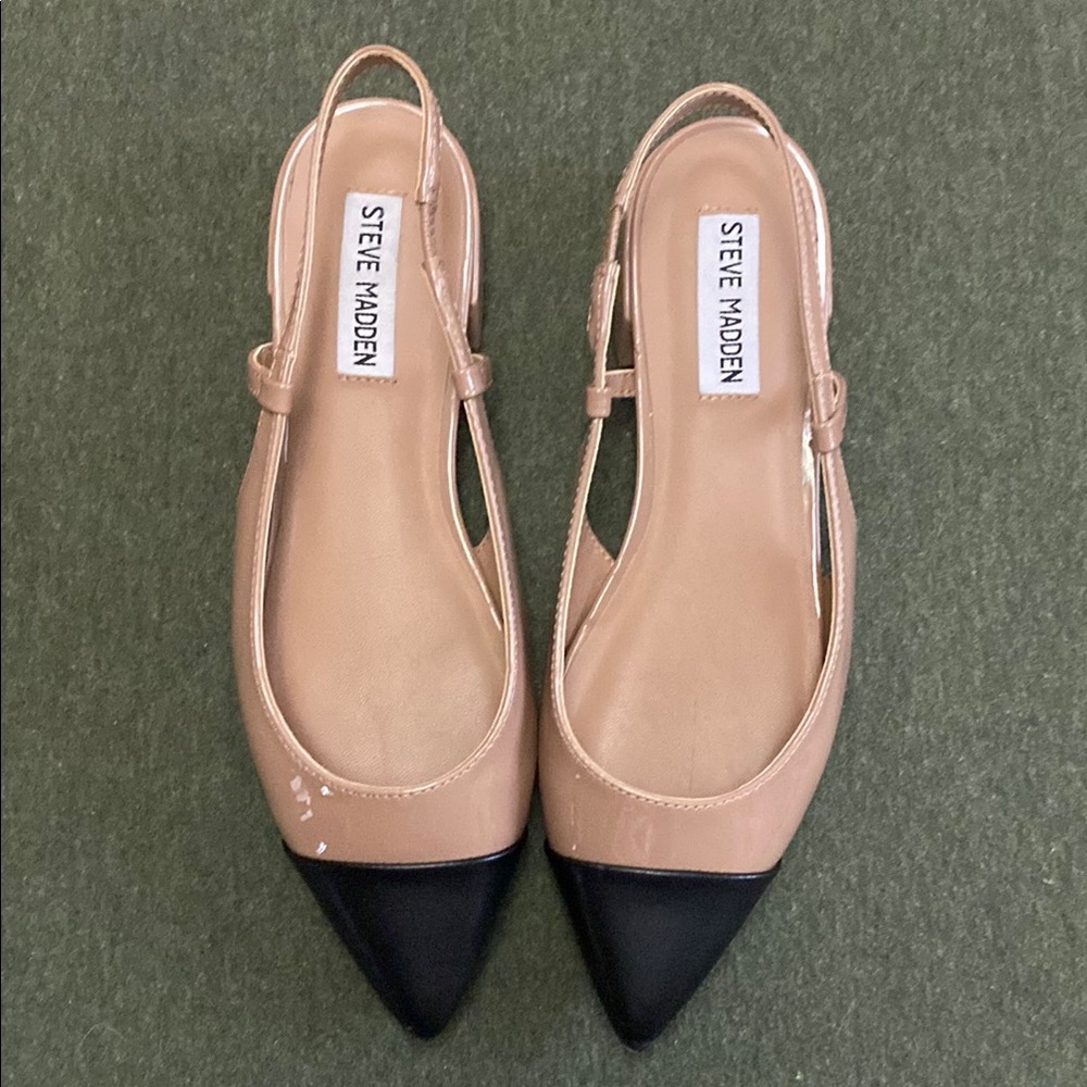 Steve Madden Women's Black and Tan Slingback Flats